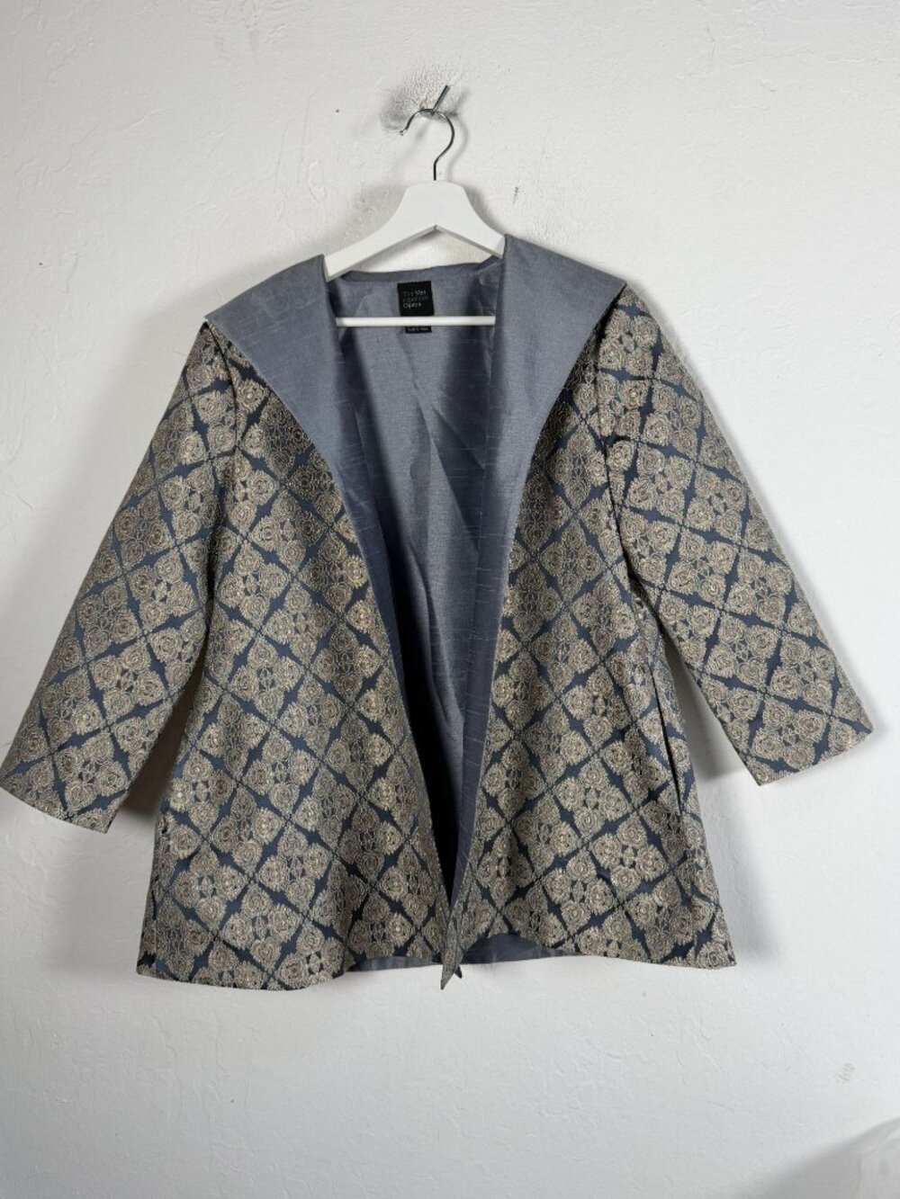 The Metropolitan Opera Jacket Womens Blue Gold Jacquard Open Front Blazer Small